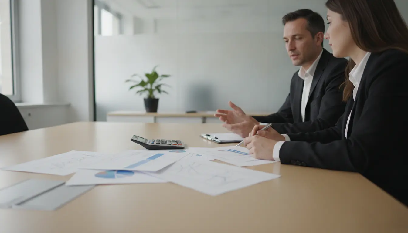 Bureau de gestion d'entreprise avec calculatrice et documents fiscaux